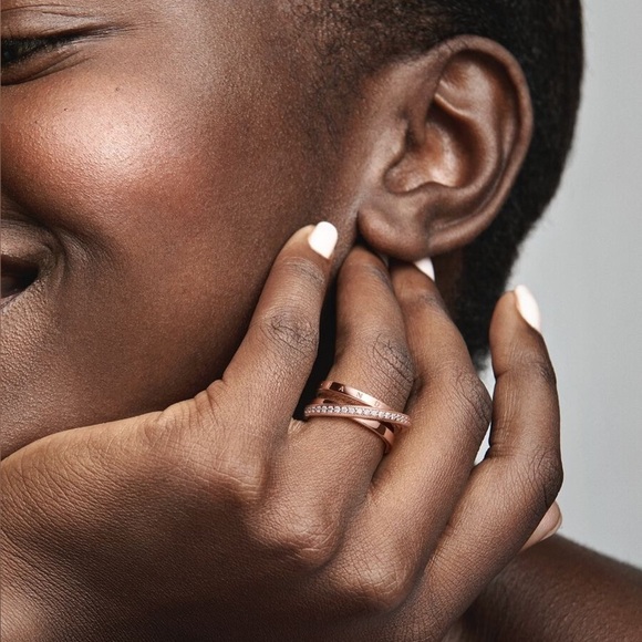 Pandora Crossover Pavé Triple Band Ring 14k Rose Gold Plating Size 4.5 - Picture 2 of 10